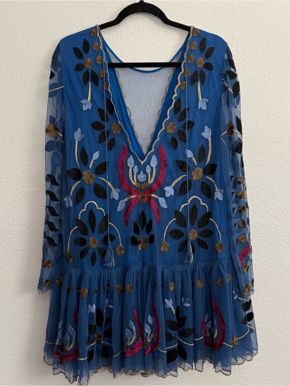 Free People Hearts Are Wild Embroidered Blue Mini Dress Small - Picture 6 of 7